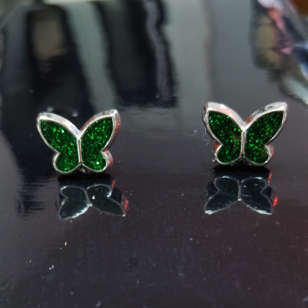 Sparkling Green Butterfly Earrings